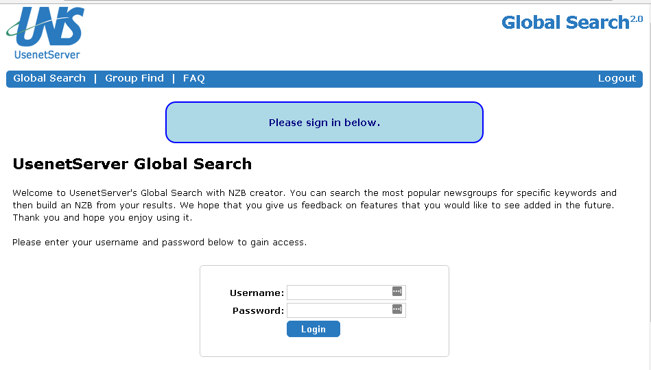 Usenetserver Global Search & NZB