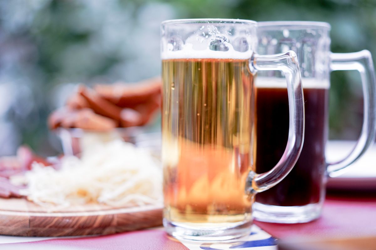 A lager and a dark ale, like the drink-named DrunkenSlug membership levels